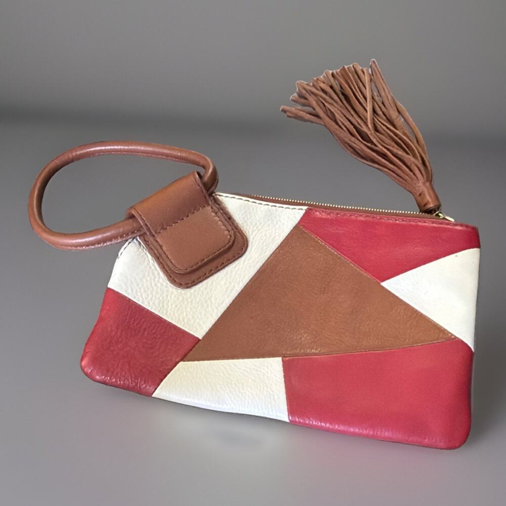 Hobo Sable Multi Wristlet Clutch Bag Circle Handle Red White Brown Leather